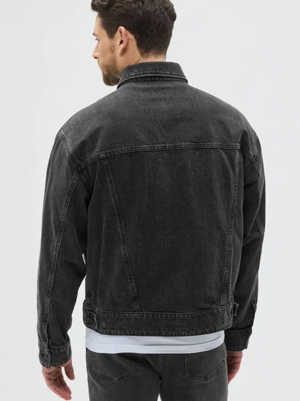 Fabletics Men's Washed Charcoal Denim Jacket - Picture 2 of 2